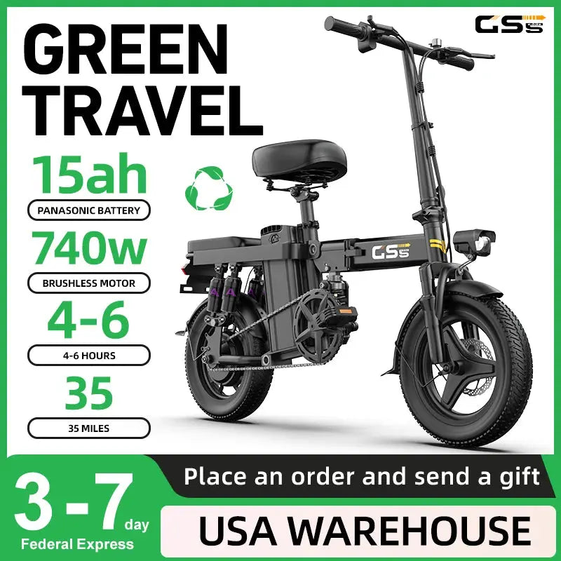 UPlee GS5 48V 15AH Battery EBike,30+MPH,740W Folding Electric Bike,35 Miles Max Range Electric Bike for Adults, 14" Fat Tire PowerGlide Motors & Accessories