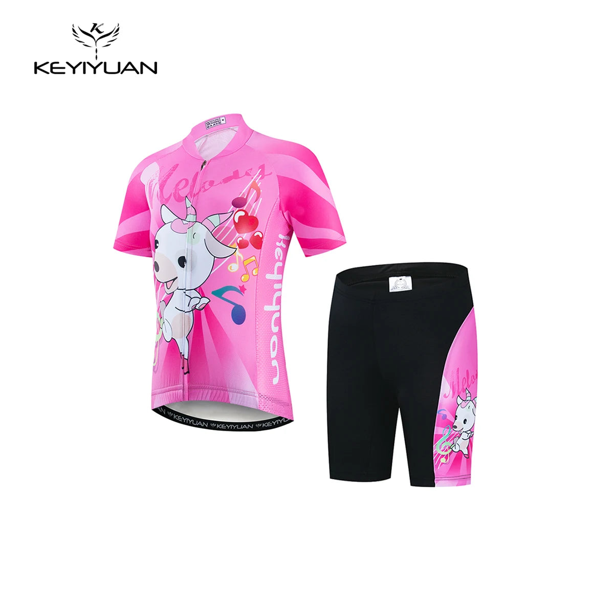 KEYIYUAN 2024 Summer Little Cute Short Sleeve Cycling Jersey Suit Child Bicycle Ride Clothing Kids Road Bike Sport Clothes