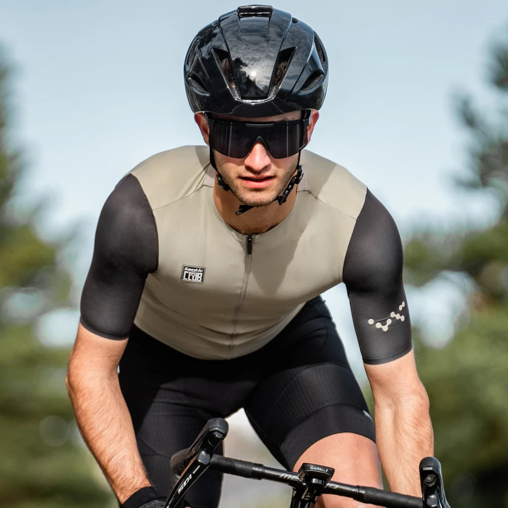 Santic Cycling Jerseys Men Short Sleeve Professional Breathable Powerband Reflective Quick Dry WM24C02237