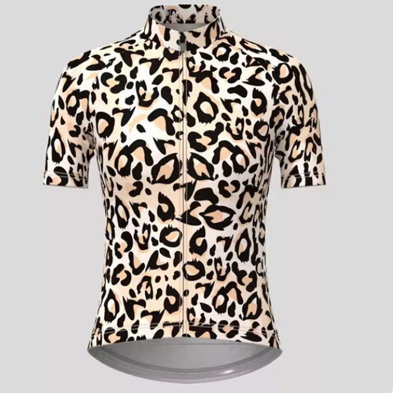 Men's Short Sleeve Bicycle Leopard print, MTB Cycling Clothing, Bike Uniform, Cycle Shirt, Racing Cycling Jersey Set, Summer