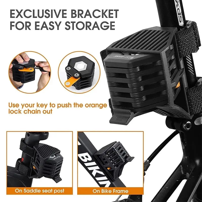 WEST BIKING Foldable Bicycle Lock MTB Road Bike Hamburg Lock High Security Anti-Theft Electric Scooter E-Bike Cycling Chain Lock PowerGlide Motors & Accessories