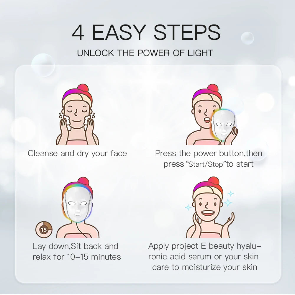 Home Use 7-Color Lights Led Facial Beauty Mask with Neck Anti Acne Skin Rejuvenation Whitening Beauty Instrument LED Face Mask