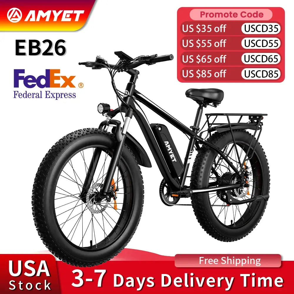 AMYET Electric Bike EB26 Adults Electric Bicycle Peak 1500W 48V 15AH e bike 26" Fat Tire Mountain Bike 31mph  Electric Dirt Bike PowerGlide Motors & Accessories