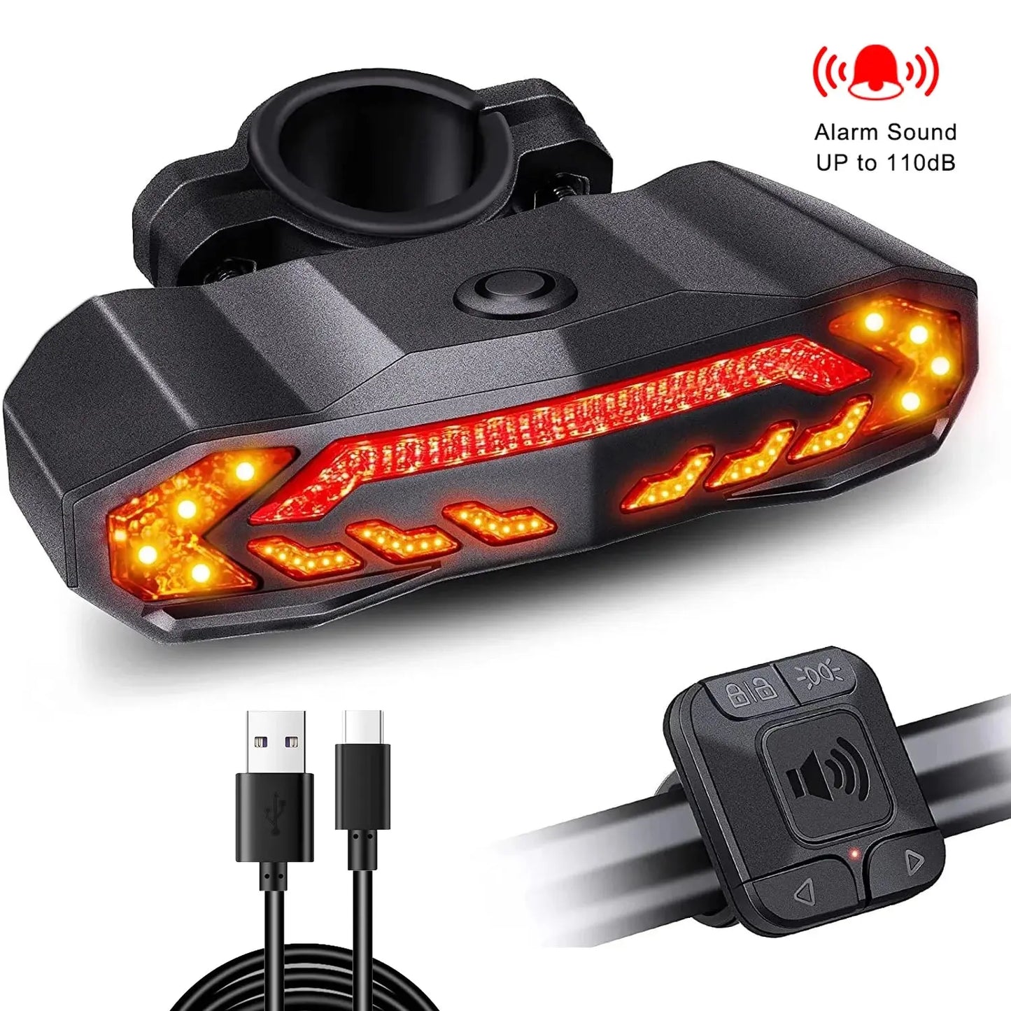 Wireless Bicycle Alarm Rear Tail Light With Turn Signal IP65 Waterproof USB Charging Bike Brake Sensor Taillight With Bracket PowerGlide Motors & Accessories