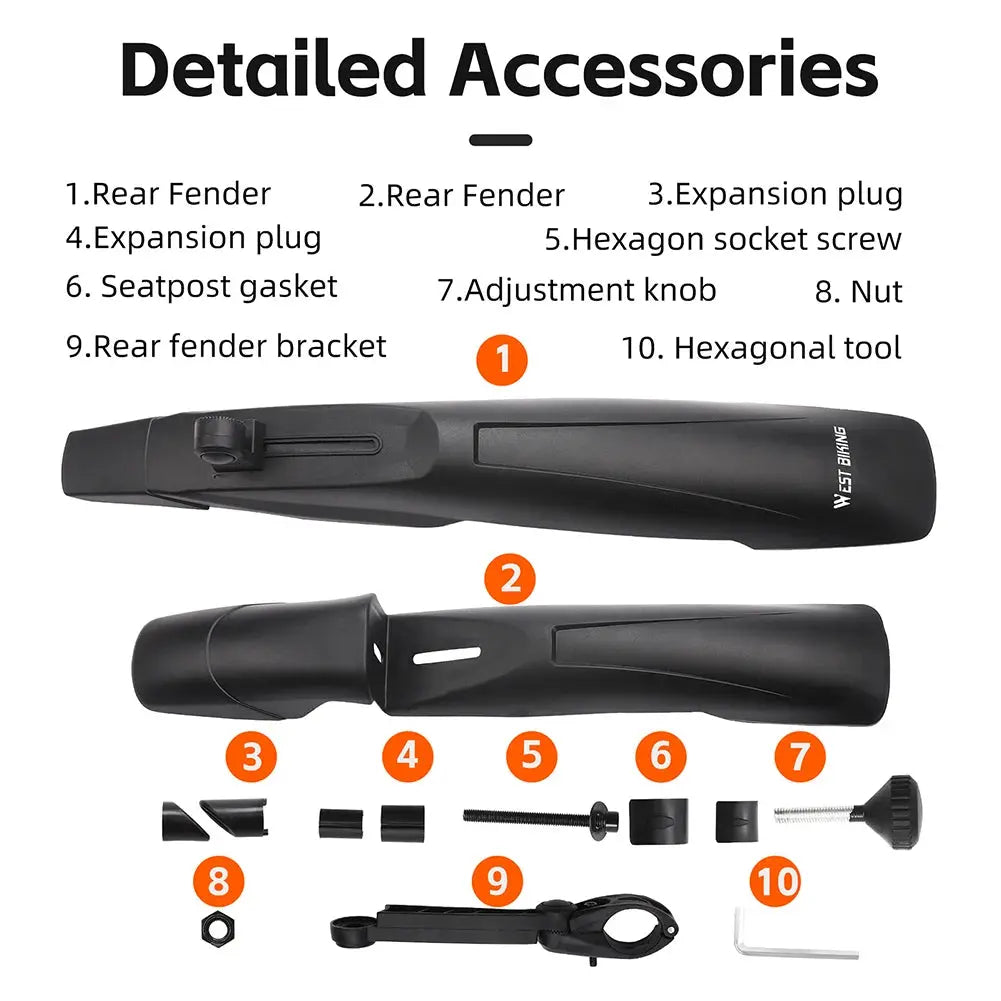 WEST BIKING Bicycle Fenders 26/27.5/29 inch Mountain Bike Front Rear Tire Bike Mudguard Lengthen Wheel MTB Quick Release Fender PowerGlide Motors & Accessories