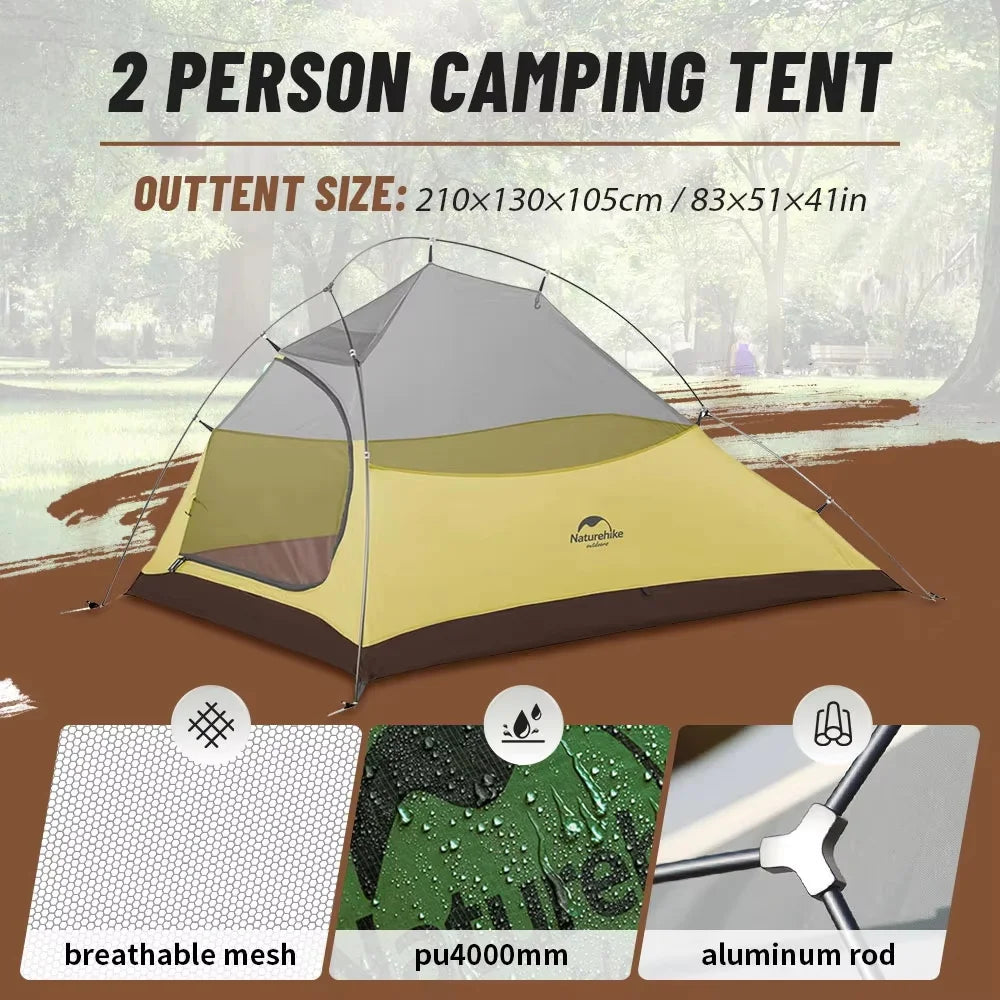 Naturehike Cloud Up 2 People Tent Ultralight 20D Camping Tent Waterproof Outdoor Hiking Travel Backpacking Cycling Fishing Tents