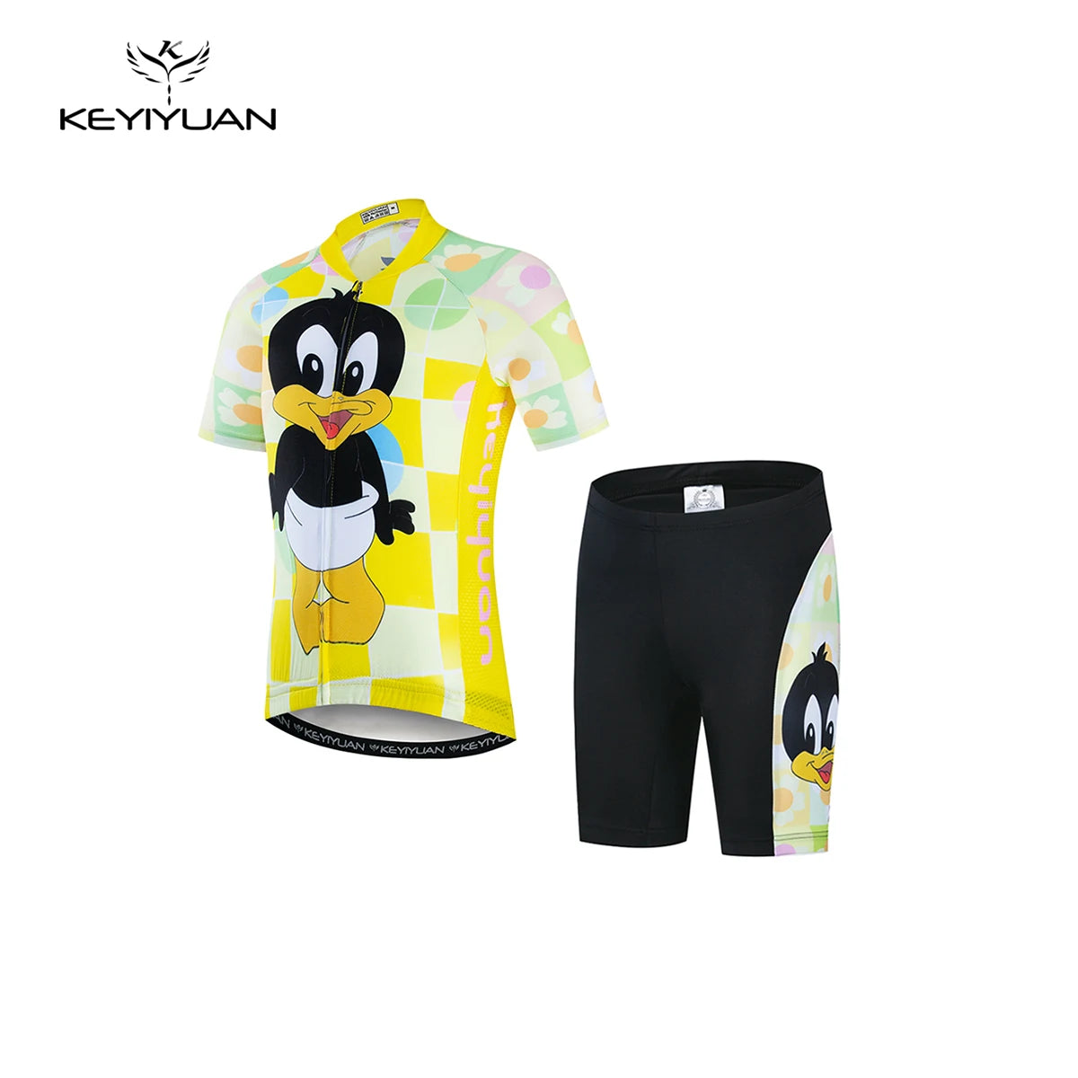 KEYIYUAN 2024 Summer Little Cute Short Sleeve Cycling Jersey Suit Child Bicycle Ride Clothing Kids Road Bike Sport Clothes