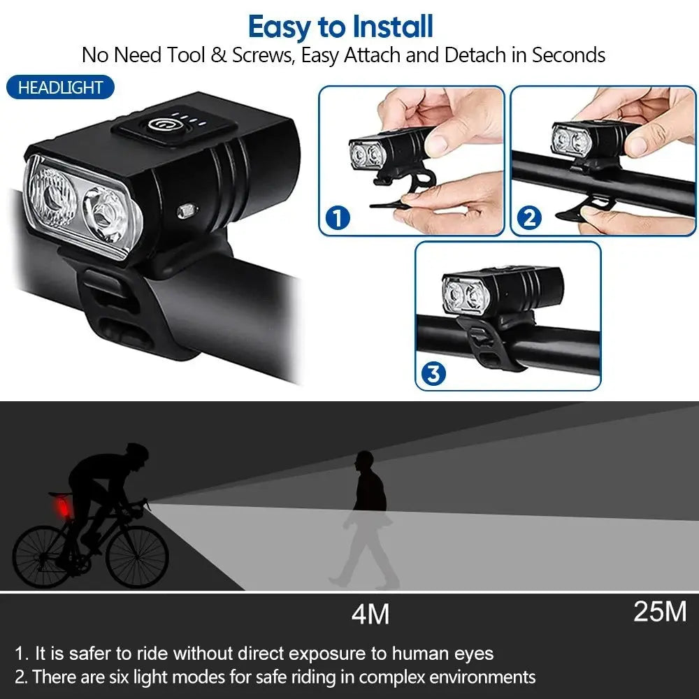LED Bicycle Front Light Type-C Rechargeable Bicycle Headlight MTB Road Bike Headlamp Easy to Install Cycling Accessories PowerGlide Motors & Accessories
