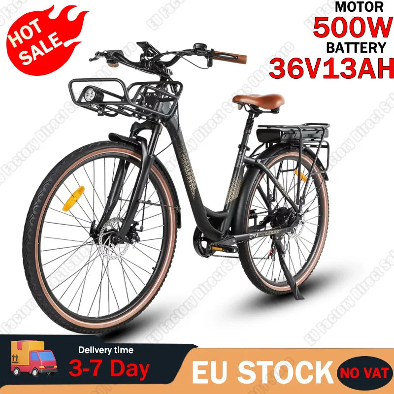 SAMEBIKE RS-A07 Electric Bicycle 500W Brushless Motor Electric Bike 36V13AH Lithium Battery 28inch City Travel Disc Brake E-Bike