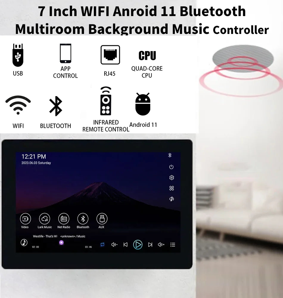 7-inch Android WIFI Bluetooth Wall Amplifier Android System Background Music System Touch Background Music Host