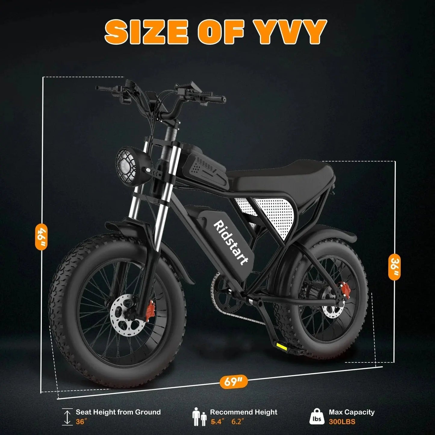 Ridstar Q20Lite Electric Bicycle 1500W Motor 48V15AH Lithium Battery 30MPH Electric Bike 20x4" Fat Tire Snow E-bike for Adults PowerGlide Motors & Accessories