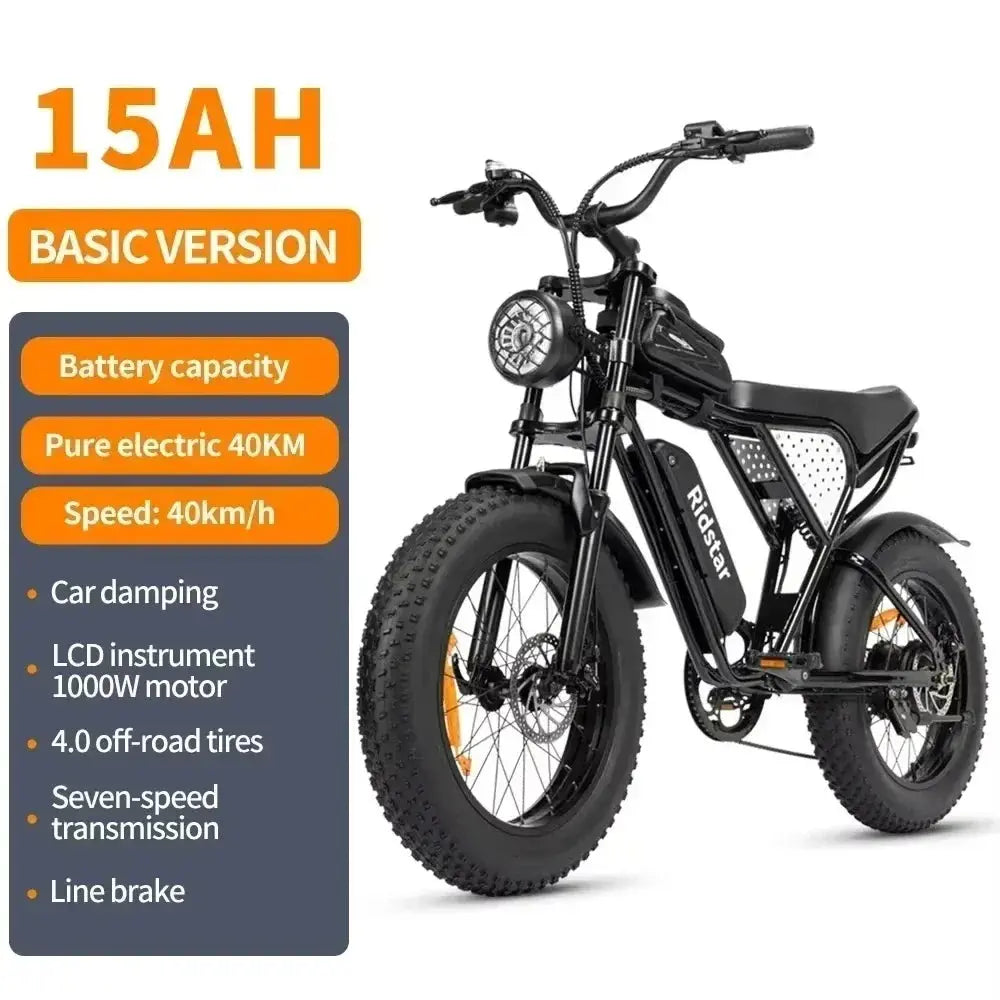 Ridstar Q20 52V40AH 2000W electric bicycle dual motor battery 20*4-inch fat tires e-bike Mountain Snow Electric Bike off-road PowerGlide Motors & Accessories