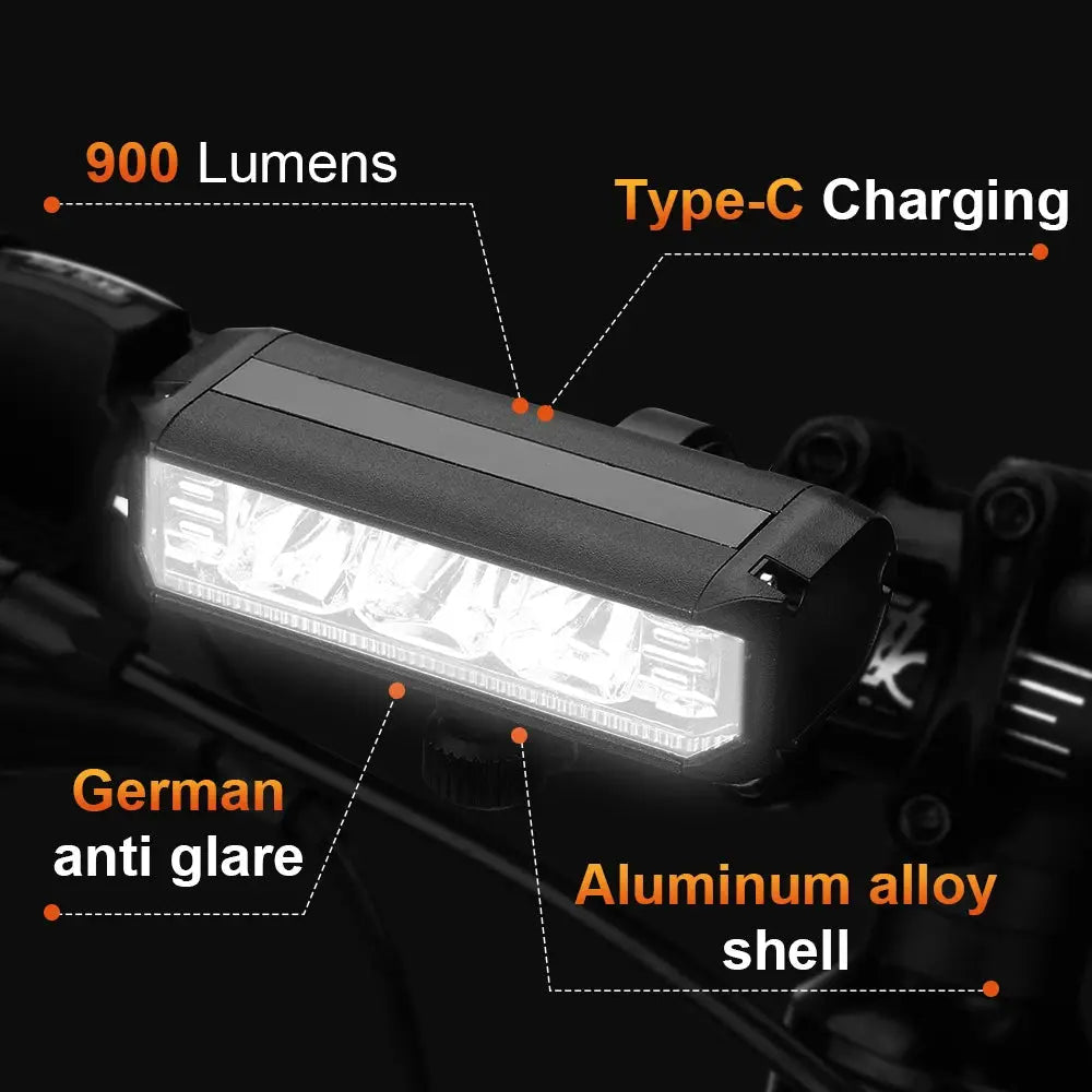 USB Rechargeable Bike Front Light 900 Lumens Cycling Light 2000mAh Bike Lights for Night Riding/Cycling Safety Lamp PowerGlide Motors & Accessories