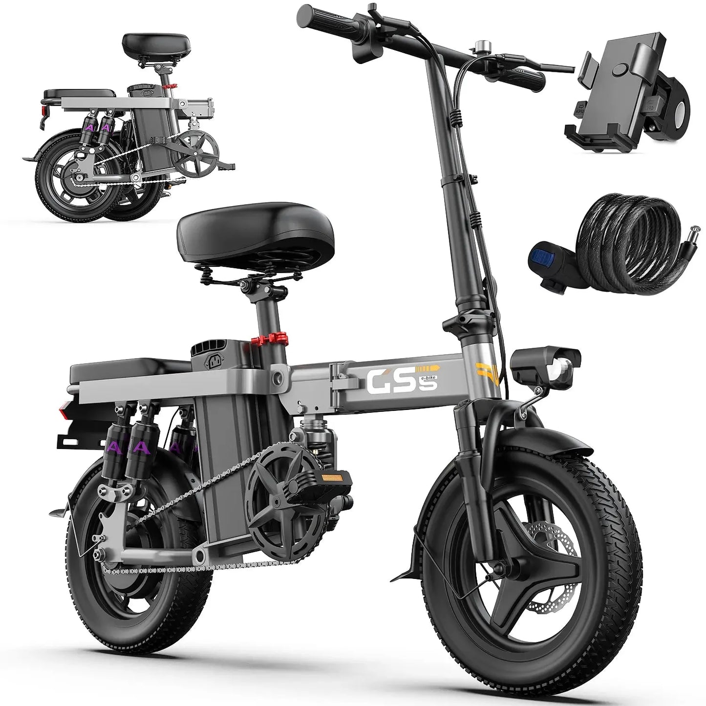 UPlee GS5 48V 15AH Battery EBike,30+MPH,740W Folding Electric Bike,35 Miles Max Range Electric Bike for Adults, 14" Fat Tire PowerGlide Motors & Accessories