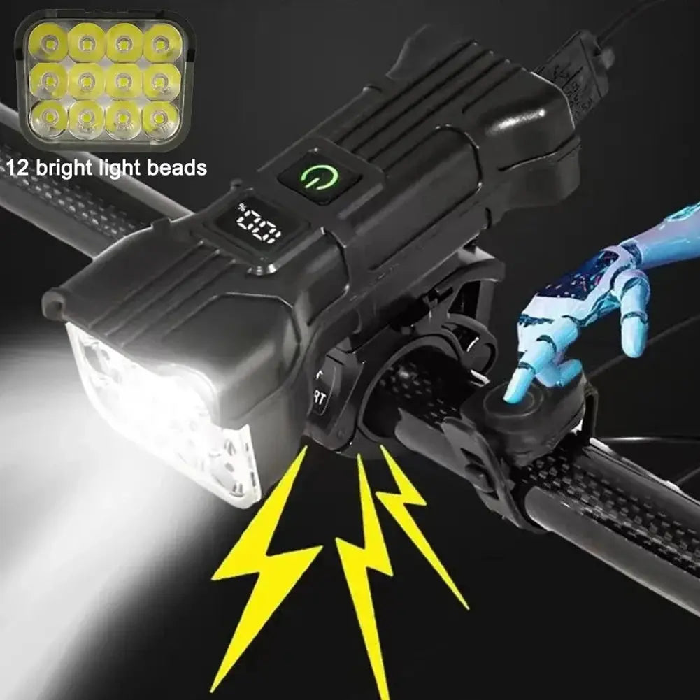 12 LED Bicycle Front Light Rechargeable Bike Light with Horn MTB Bicycle Head Lights Cycling Bike Safety Lamp for Night Riding PowerGlide Motors & Accessories