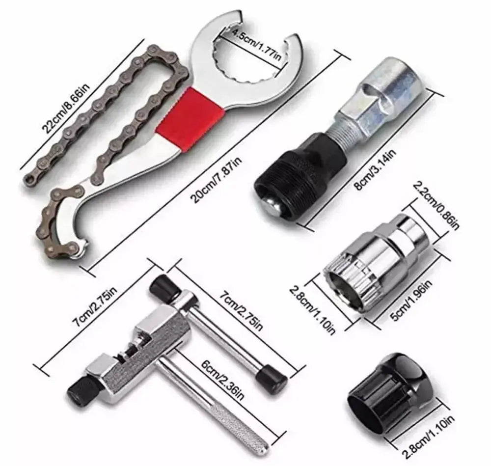 9PCS Bike Repair Tool Kit Crank Chain Cutter Extractor Freewheel Puller Crank Puller Spoke Wrench Complete Bike Maintenance Kits PowerGlide Motors & Accessories