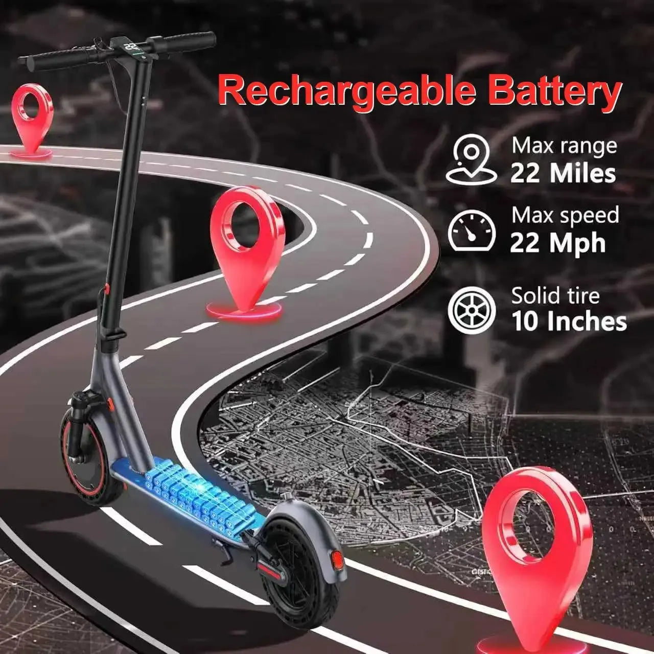 10”Honeycomb Tires Electric Scooter 48V 10.5Ah Battery 22MPH Max Speed 22Miles Max Range Dual Braking & Suspension APP Control PowerGlide Motors & Accessories