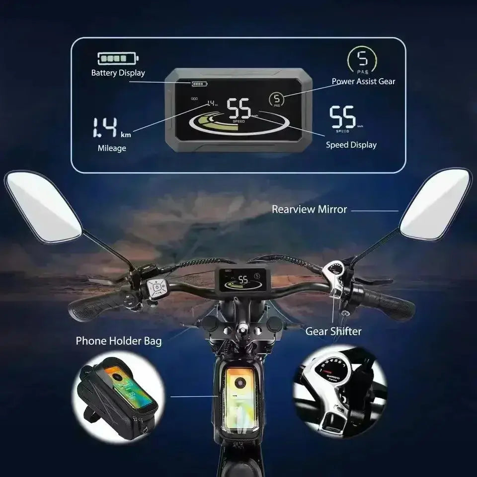 Ridstar Q20 52V40AH 2000W electric bicycle dual motor battery 20*4-inch fat tires e-bike Mountain Snow Electric Bike off-road PowerGlide Motors & Accessories