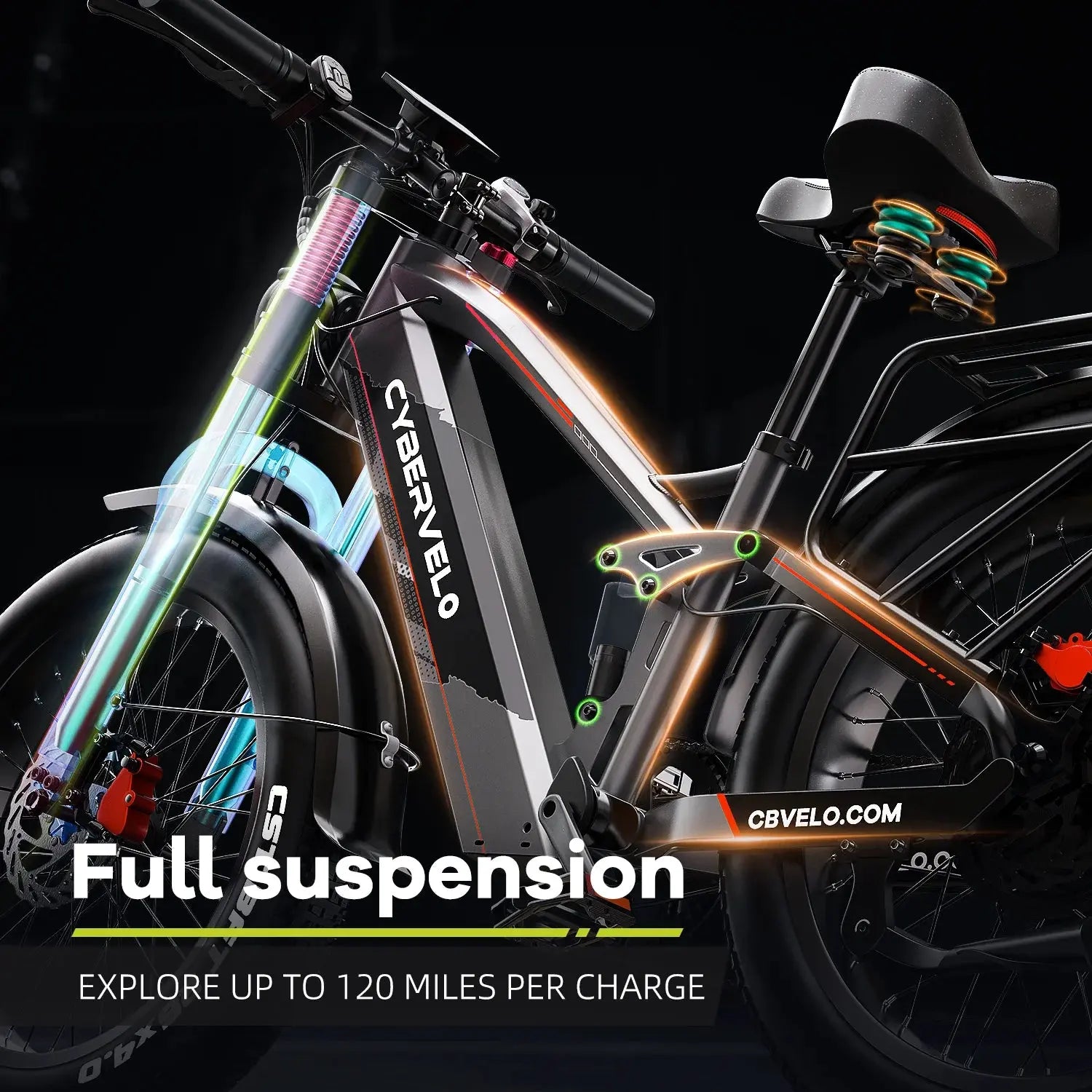 Cybervelo Strong Power Ebike, 5000W Motor Off Road Electric Bike, 100 Miles Long Range, 26"x4.0” Fat Tire, 40Ah Big Battery EK9 PowerGlide Motors & Accessories
