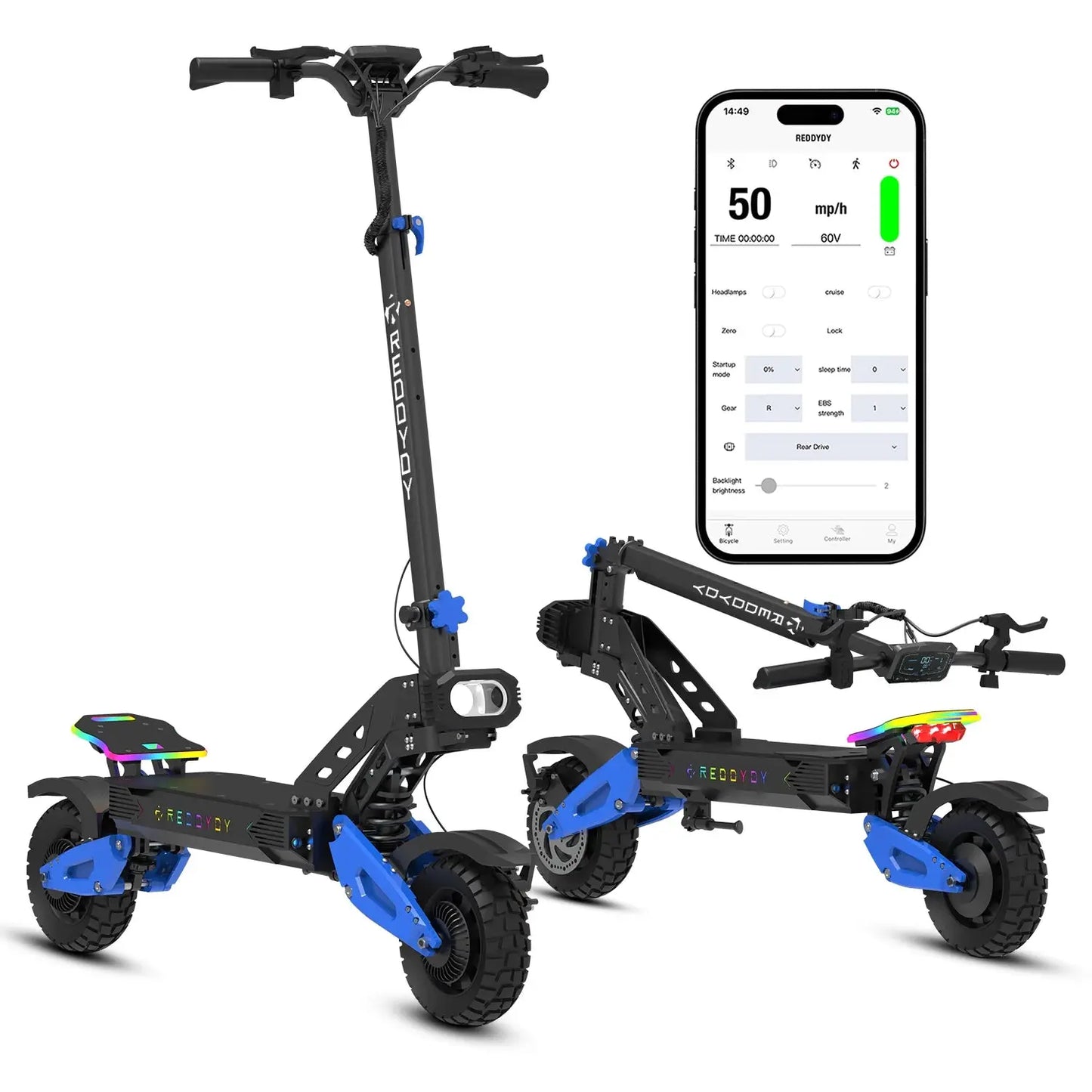 Electric Offroad Scooter - 50 MPH Fastest Dual Motor Adult Scooter, 5000W Peak, 55-Mile Long Range, 10.5" Off-Road Tires,60V25ah PowerGlide Motors & Accessories