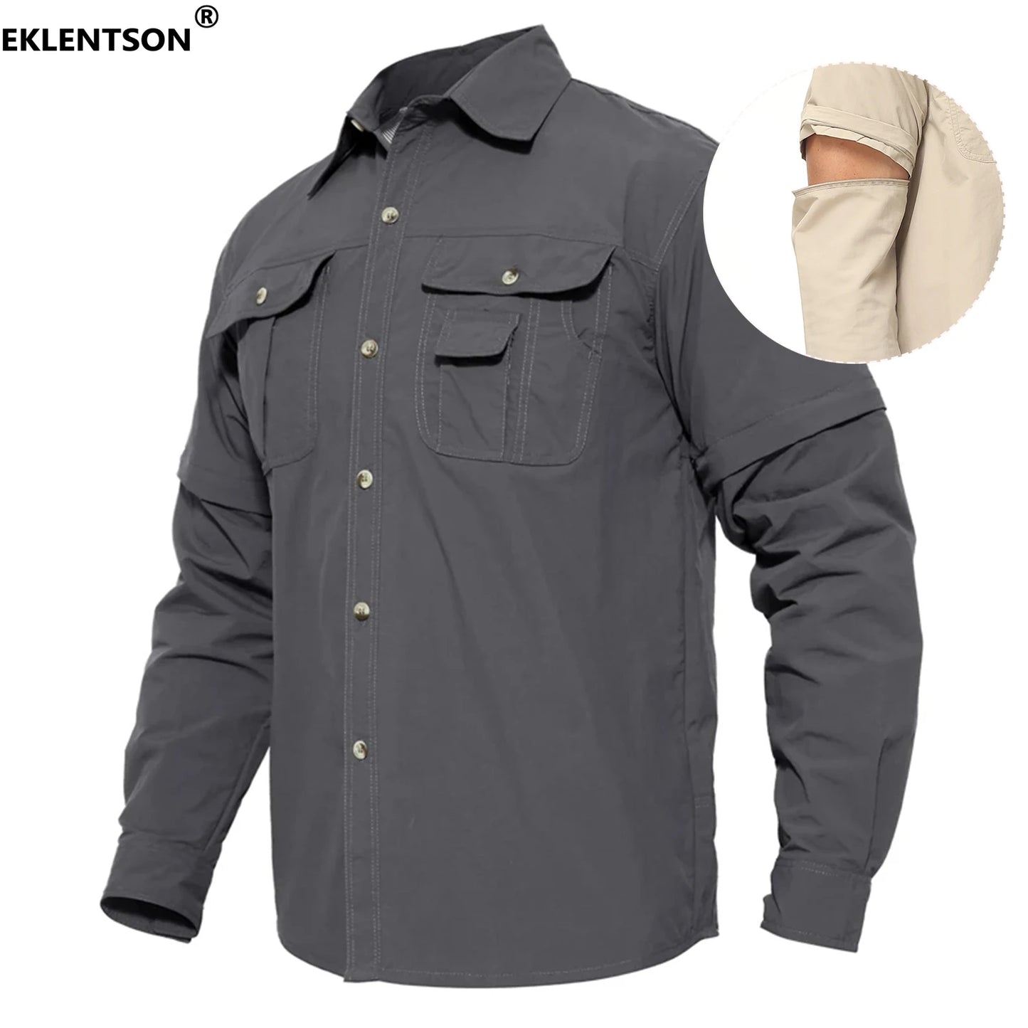 EKLENTSON Training Shirts Men Summer Quick Dry Convertible Shirts Long Sleeve Lightweight Hiking Camping Travel Shirts