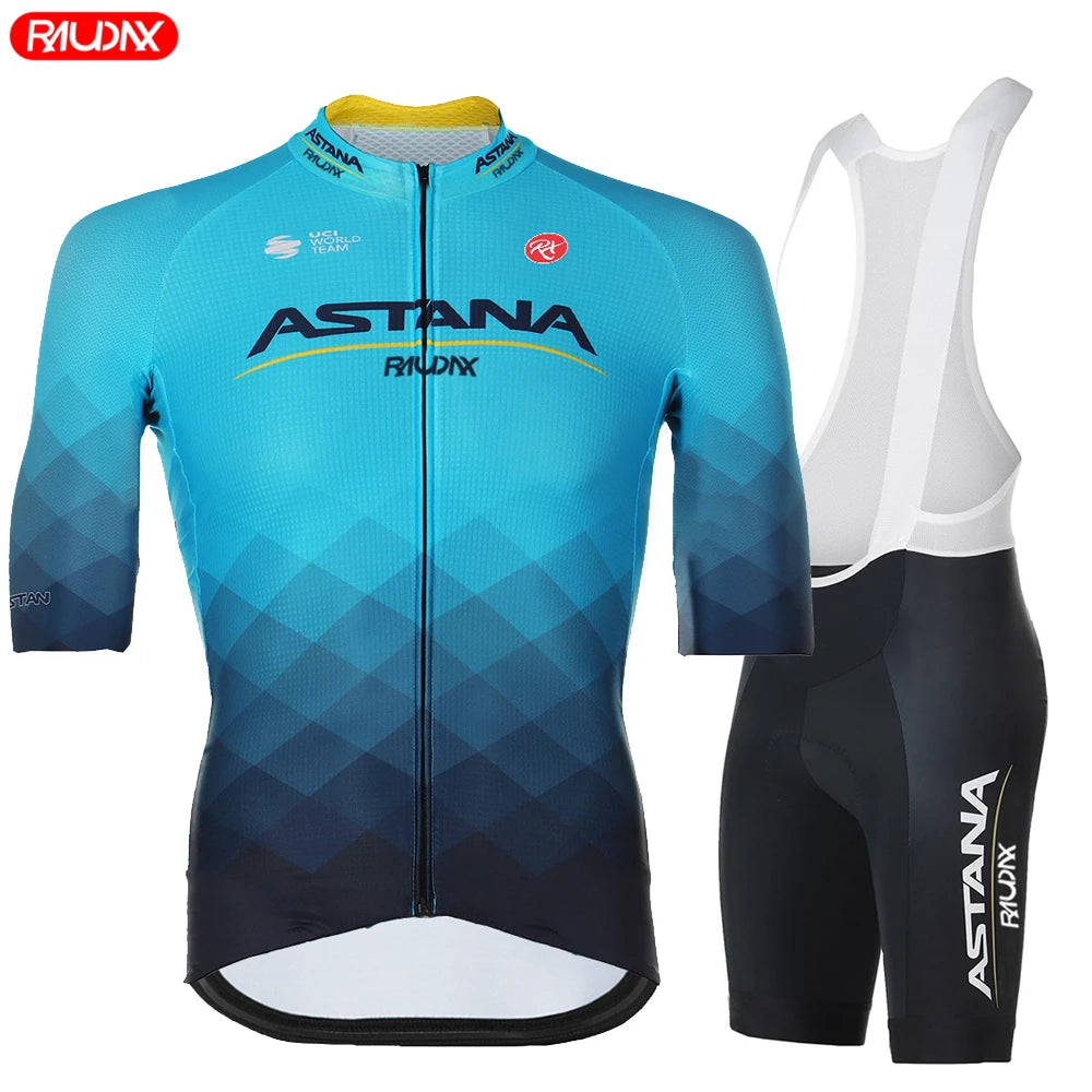 ASTANA Raudax Short Sleeve Cycling Jersey TdF 2024 Cycling Set Racing Bicycle Clothing Suit Breathable Mountain Bike Clothes
