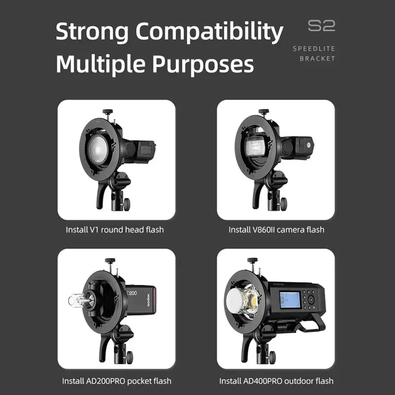 S2 Speedlite Bracket S1 Updated S-Type Bowens Flash Holder Mount for V1 V860III AD200 AD400Pro TT600 Snoot Softbox