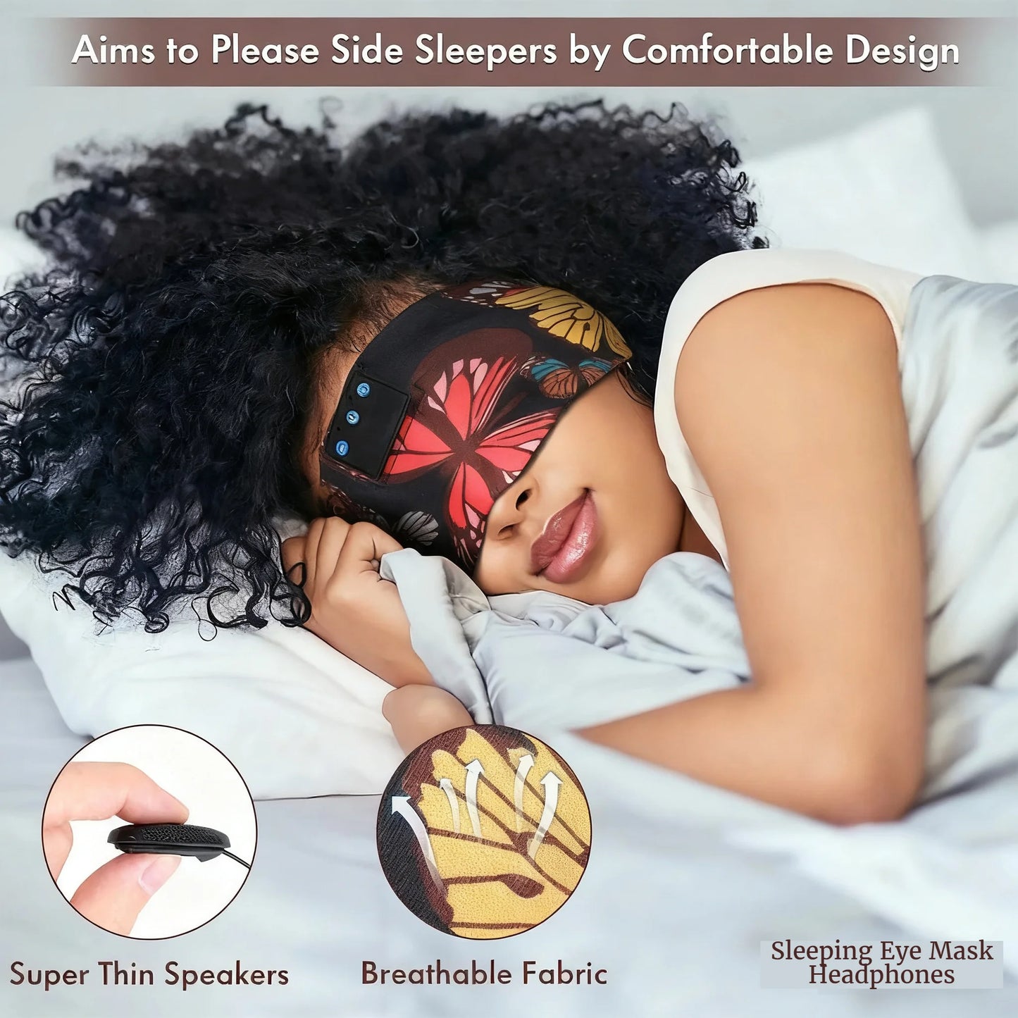 Butterfly Print Bluetooth Headband Sweatproof Sports Headset Workout Eye Mask Wireless for Sleep Workout Fit iPhone Android All