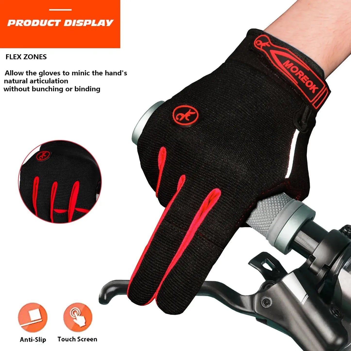 MOREOK Cycling Gloves Full Finger Bike Gloves 5MM Liquid Gel Pad Anti-Slip Shock-Absorbing Touchscreen Bicycle Gloves Men Women PowerGlide Motors & Accessories