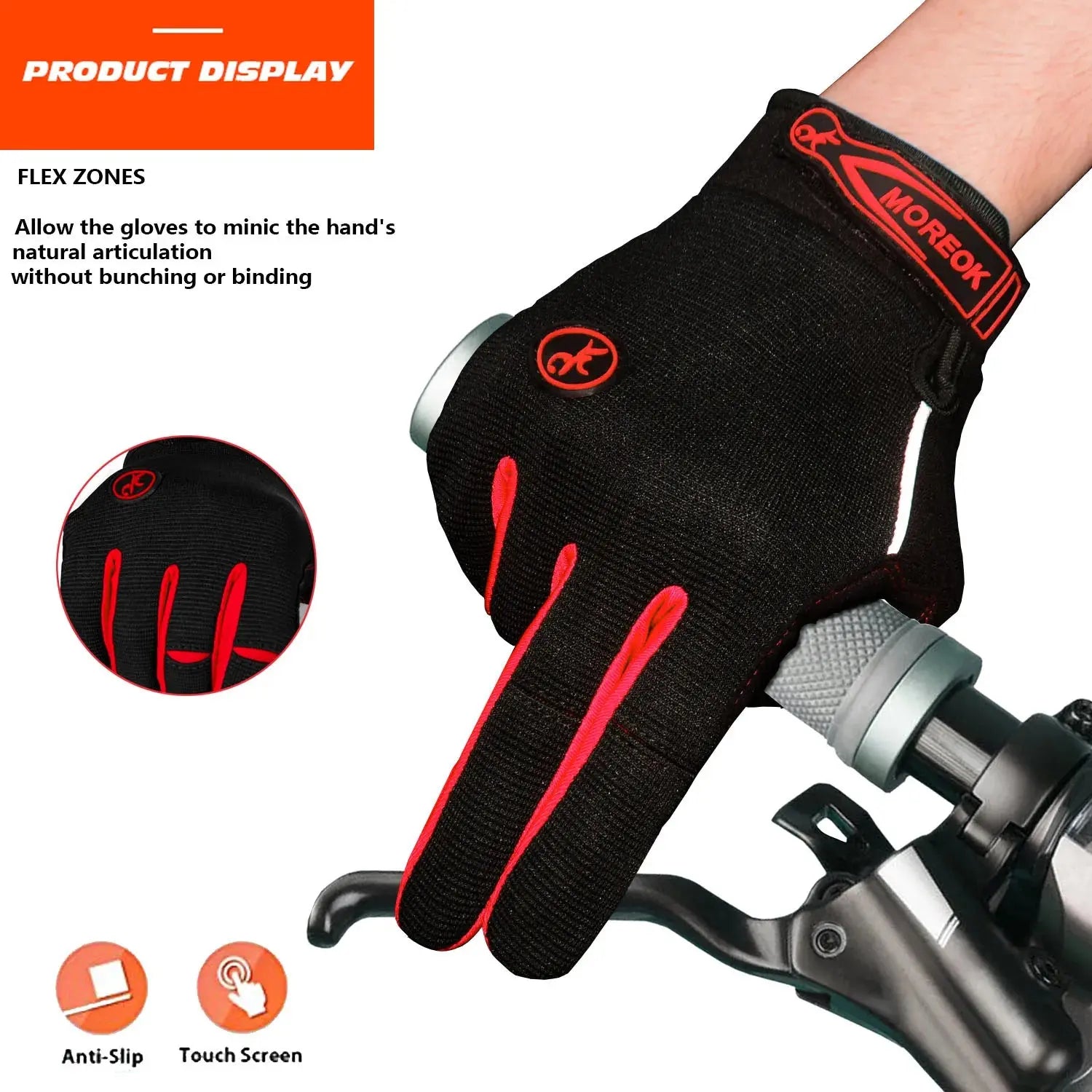 MOREOK Cycling Gloves Full Finger Bike Gloves 5MM Liquid Gel Pad Anti-Slip Shock-Absorbing Touchscreen Bicycle Gloves Men Women PowerGlide Motors & Accessories