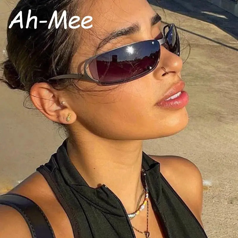 Cycling Fashion Rimless Y2K Sunglasses Women Men Trendy 2000'S Wrap Around Sun Glasses Punk Goggles Rectangle Sports Shades PowerGlide Motors & Accessories