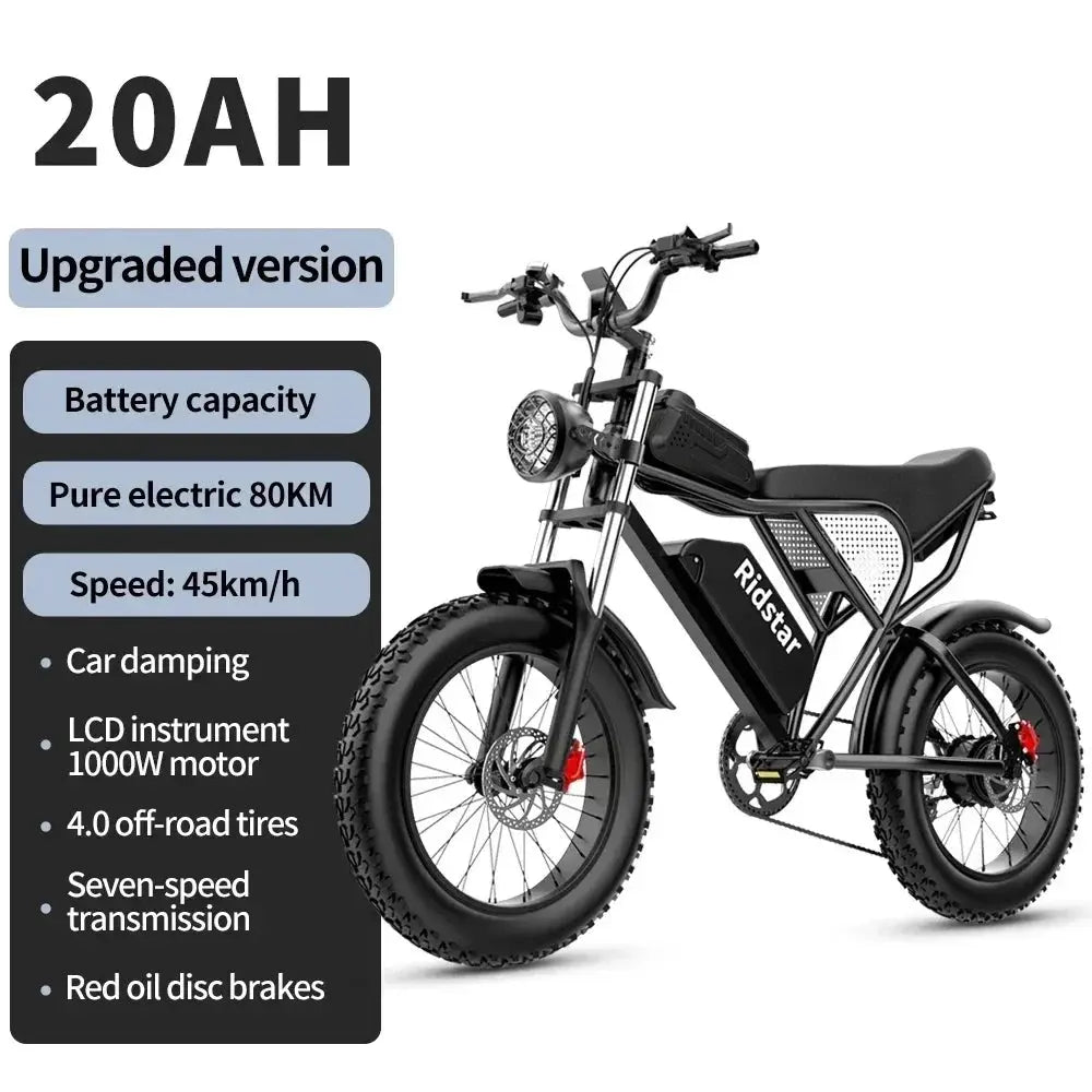 Ridstar Q20 52V40AH 2000W electric bicycle dual motor battery 20*4-inch fat tires e-bike Mountain Snow Electric Bike off-road PowerGlide Motors & Accessories