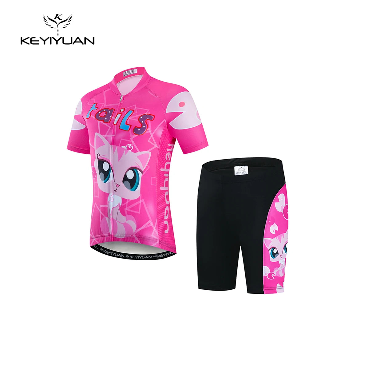 KEYIYUAN 2024 Summer Little Cute Short Sleeve Cycling Jersey Suit Child Bicycle Ride Clothing Kids Road Bike Sport Clothes