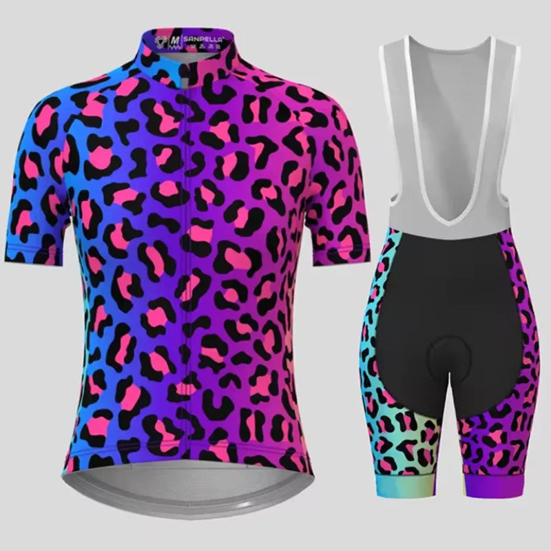 Men's Short Sleeve Bicycle Leopard print, MTB Cycling Clothing, Bike Uniform, Cycle Shirt, Racing Cycling Jersey Set, Summer