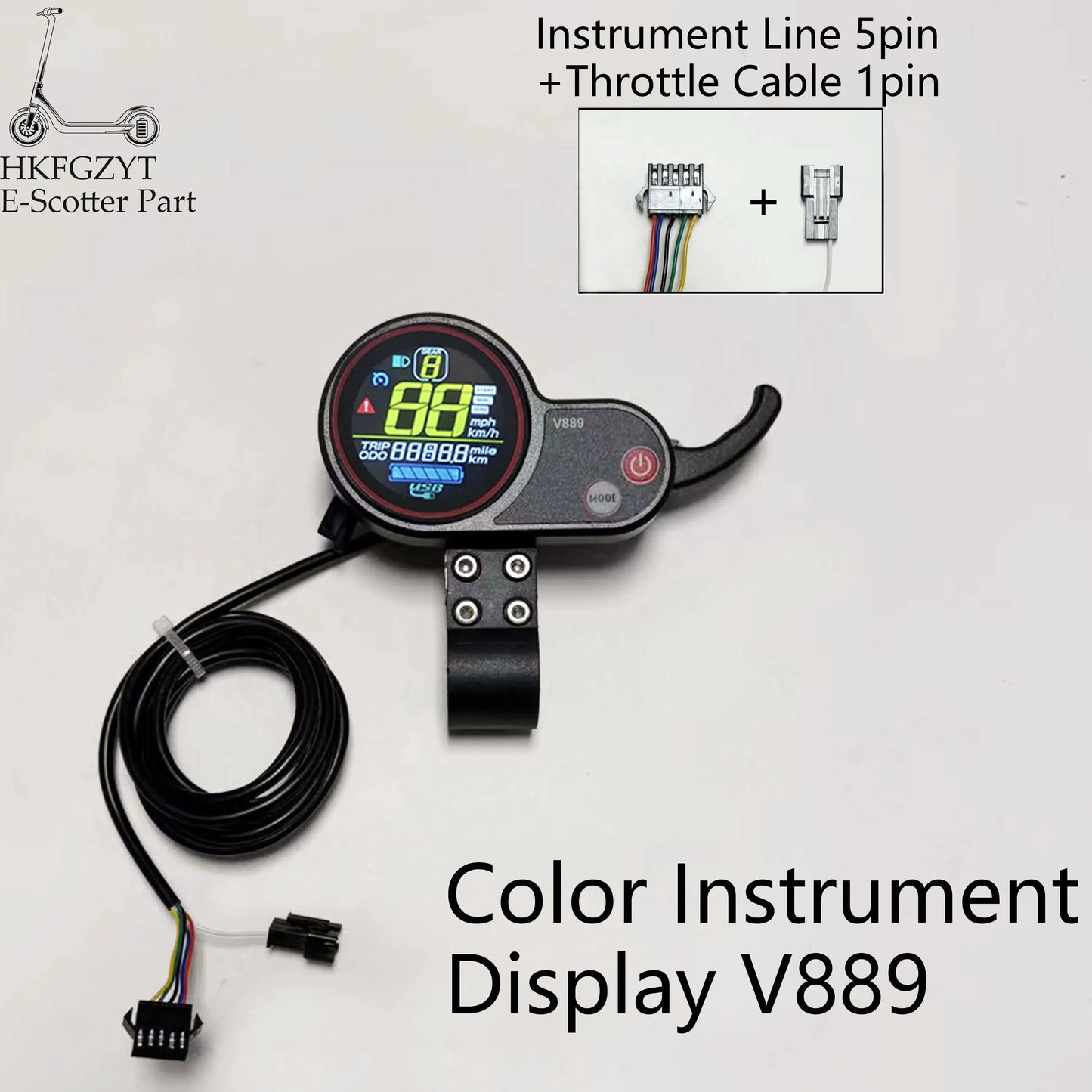 E-Bike LCD with Rotary throttle, USB, 24V, 36V, 48V，V889 Color display for TF-100 kugoo M4 e-scooter UART No.2 Protocol PowerGlide Motors & Accessories