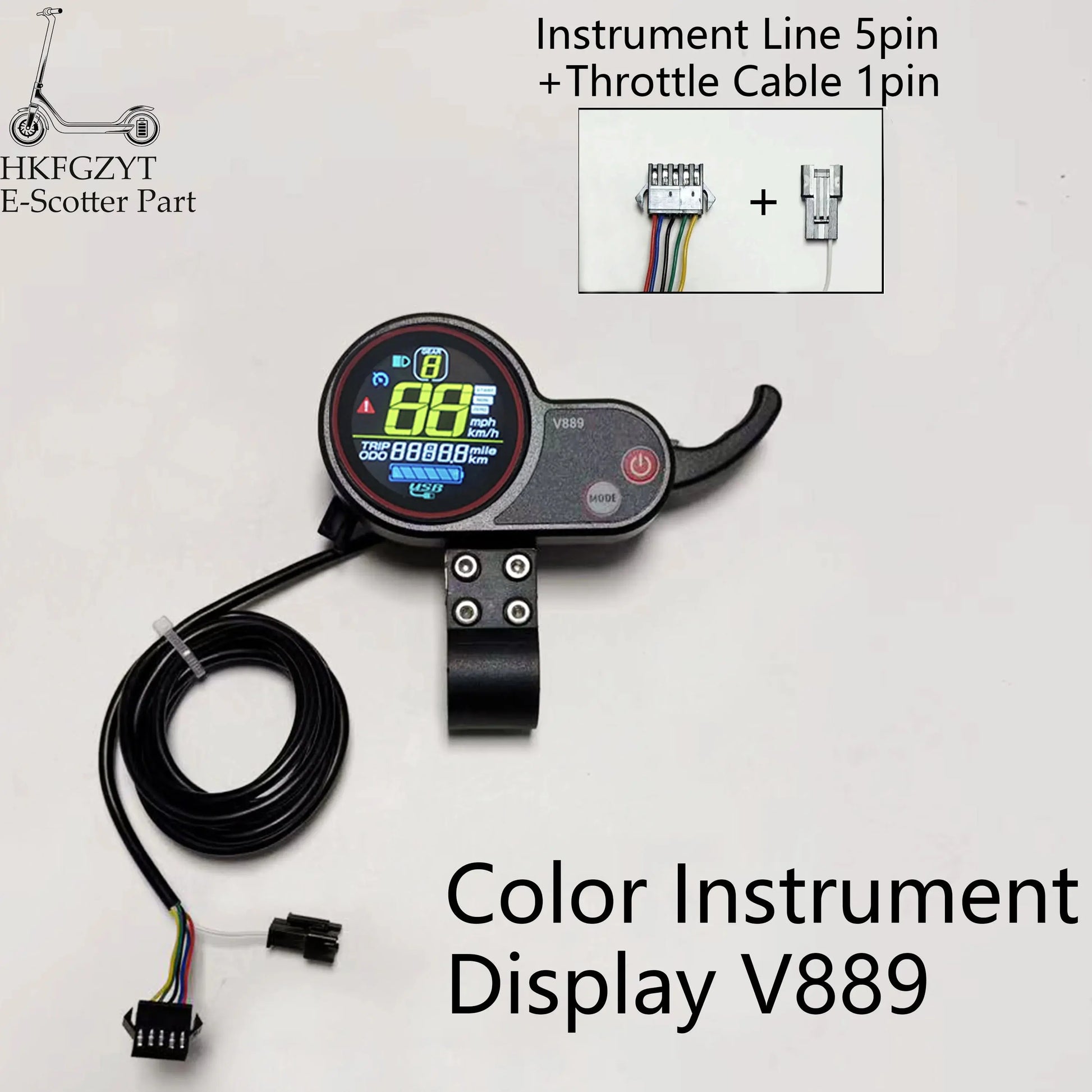 E-Bike LCD with Rotary throttle, USB, 24V, 36V, 48V，V889 Color display for TF-100 kugoo M4 e-scooter UART No.2 Protocol PowerGlide Motors & Accessories