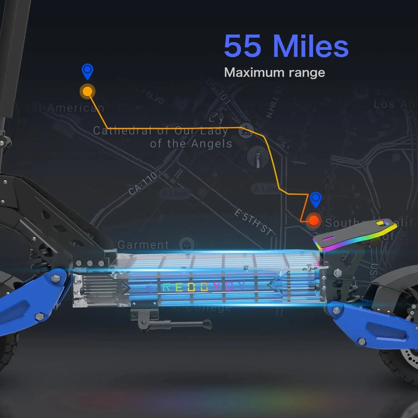 Electric Offroad Scooter - 50 MPH Fastest Dual Motor Adult Scooter, 5000W Peak, 55-Mile Long Range, 10.5" Off-Road Tires,60V25ah PowerGlide Motors & Accessories