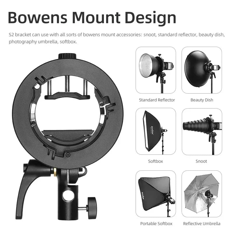 S2 Speedlite Bracket S1 Updated S-Type Bowens Flash Holder Mount for V1 V860III AD200 AD400Pro TT600 Snoot Softbox