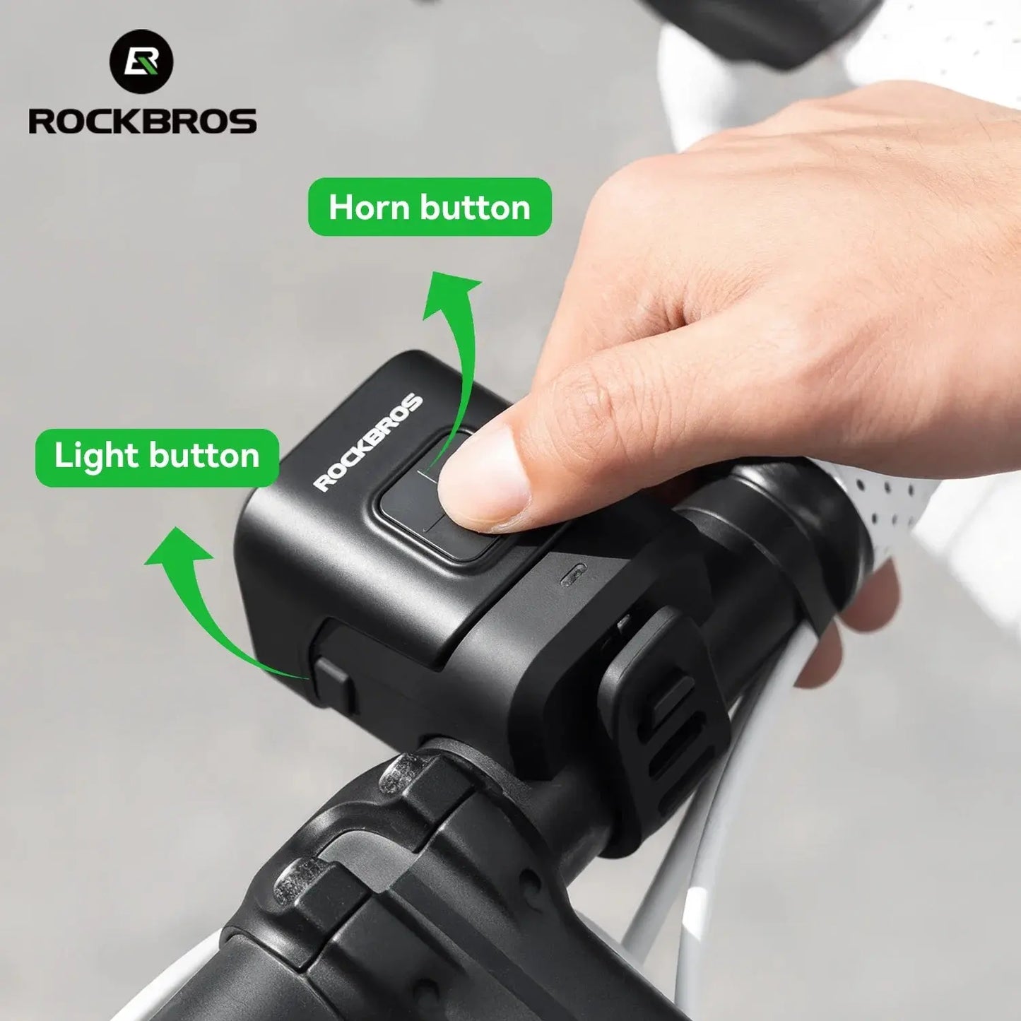 ROCKBROS 450LM Bike 120dB Horn Light IPX6 Rainproof Type-C Charging 2300mAh Headlight Warn 2 In 1 Electronic Horn Front Light PowerGlide Motors & Accessories