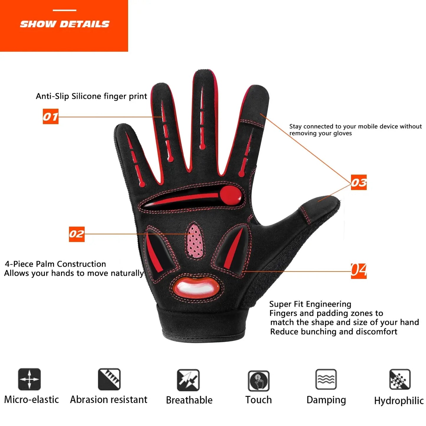 MOREOK Cycling Gloves Full Finger Bike Gloves 5MM Liquid Gel Pad Anti-Slip Shock-Absorbing Touchscreen Bicycle Gloves Men Women PowerGlide Motors & Accessories