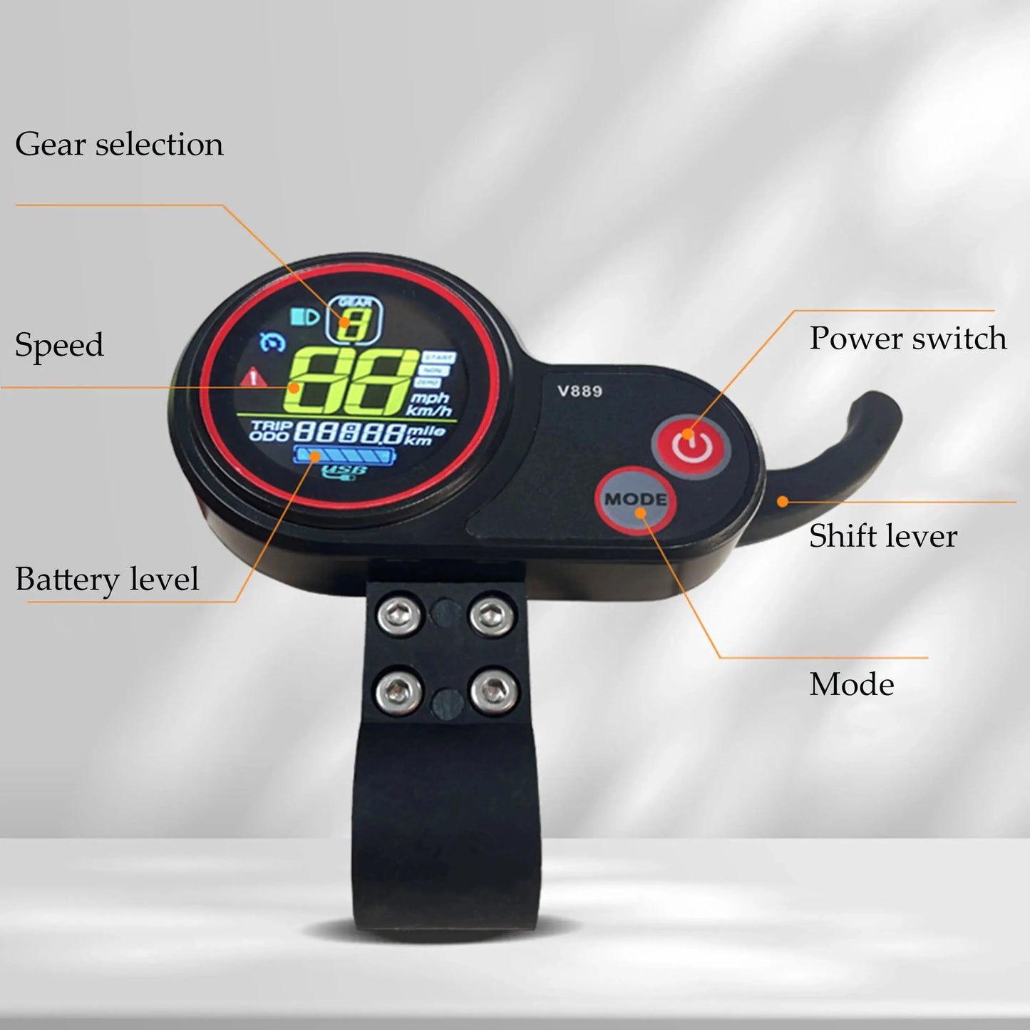 E-Bike LCD with Rotary throttle, USB, 24V, 36V, 48V，V889 Color display for TF-100 kugoo M4 e-scooter UART No.2 Protocol PowerGlide Motors & Accessories