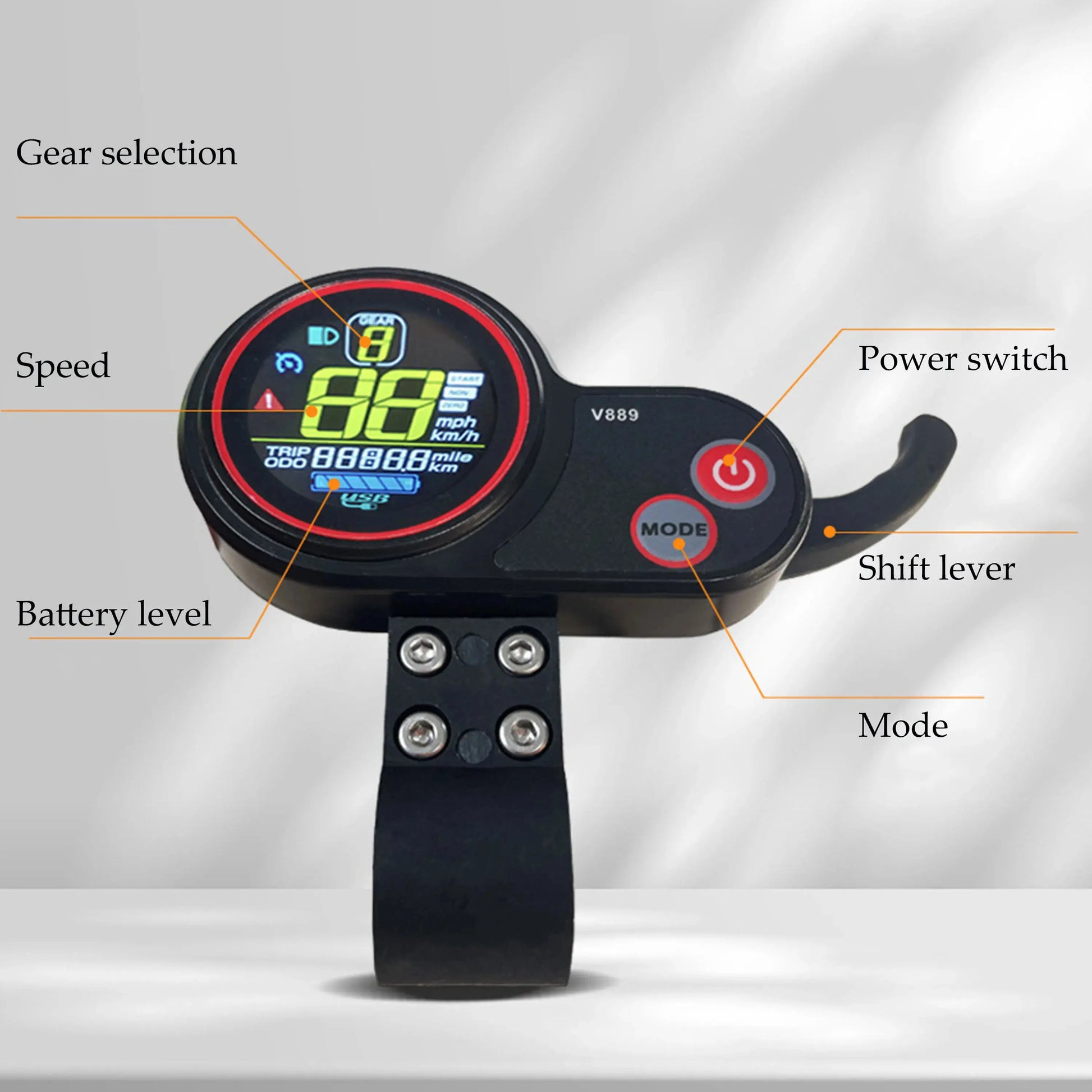 E-Bike LCD with Rotary throttle, USB, 24V, 36V, 48V，V889 Color display for TF-100 kugoo M4 e-scooter UART No.2 Protocol PowerGlide Motors & Accessories