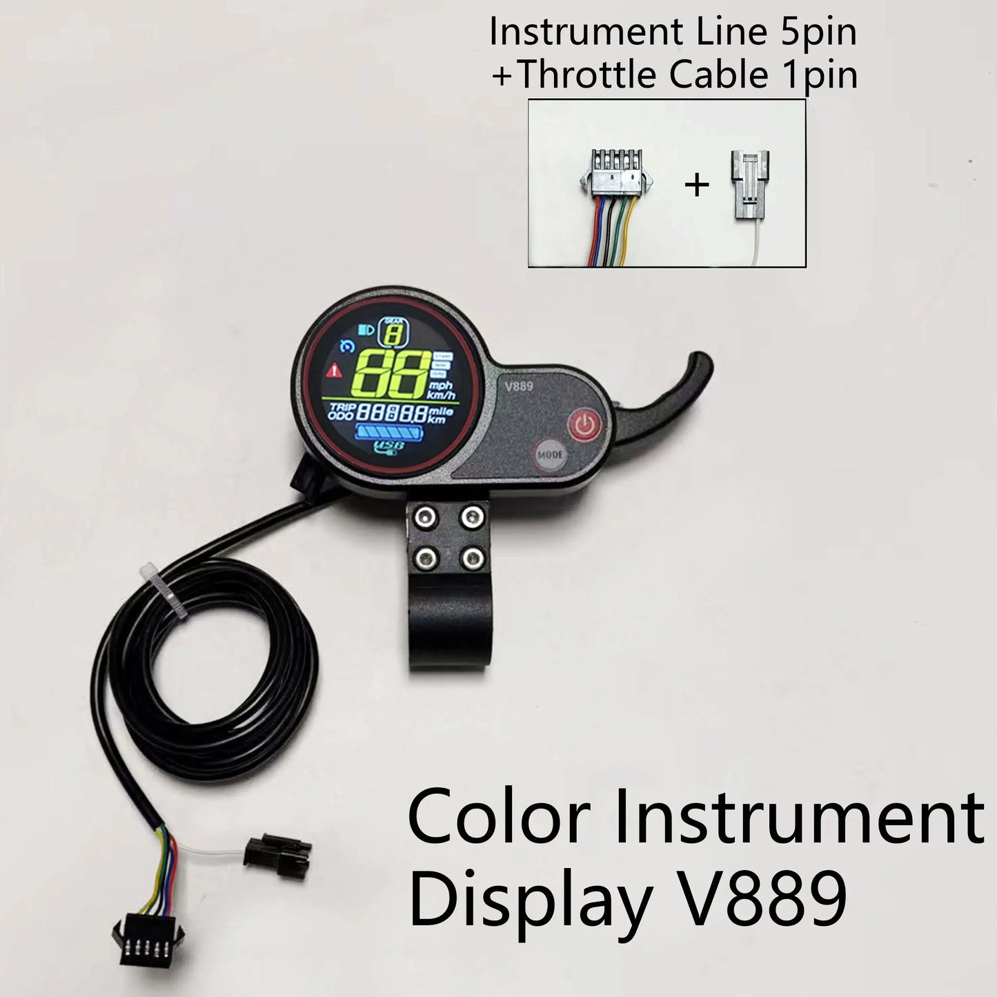 E-Bike LCD with Rotary throttle, USB, 24V, 36V, 48V，V889 Color display for TF-100 kugoo M4 e-scooter UART No.2 Protocol PowerGlide Motors & Accessories