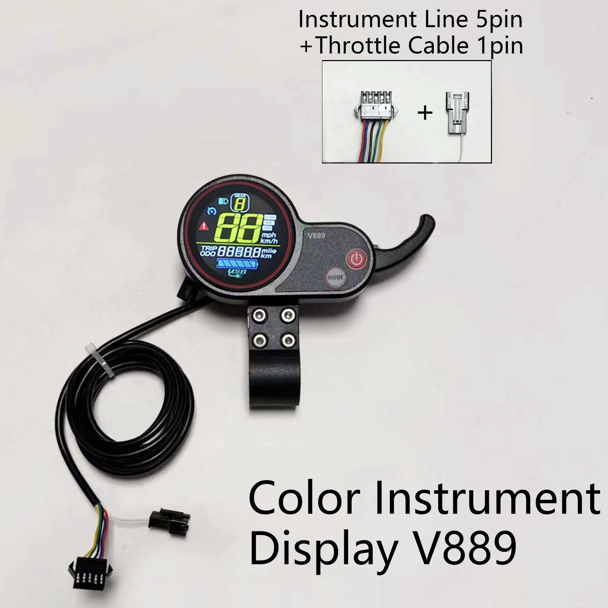 E-Bike LCD with Rotary throttle, USB, 24V, 36V, 48V，V889 Color display for TF-100 kugoo M4 e-scooter UART No.2 Protocol PowerGlide Motors & Accessories