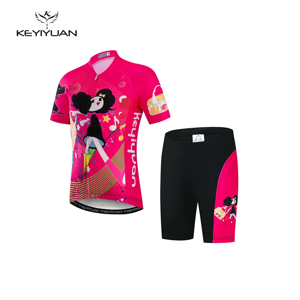 KEYIYUAN 2024 Summer Little Cute Short Sleeve Cycling Jersey Suit Child Bicycle Ride Clothing Kids Road Bike Sport Clothes