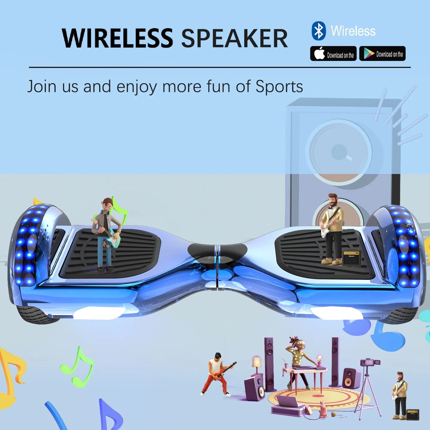 RCB Hoverboard, 6.5 Inch Two Wheel Hoverboard with Bluetooth Speaker with LED Light, Hoverboard Great Gift for Kids and Adults