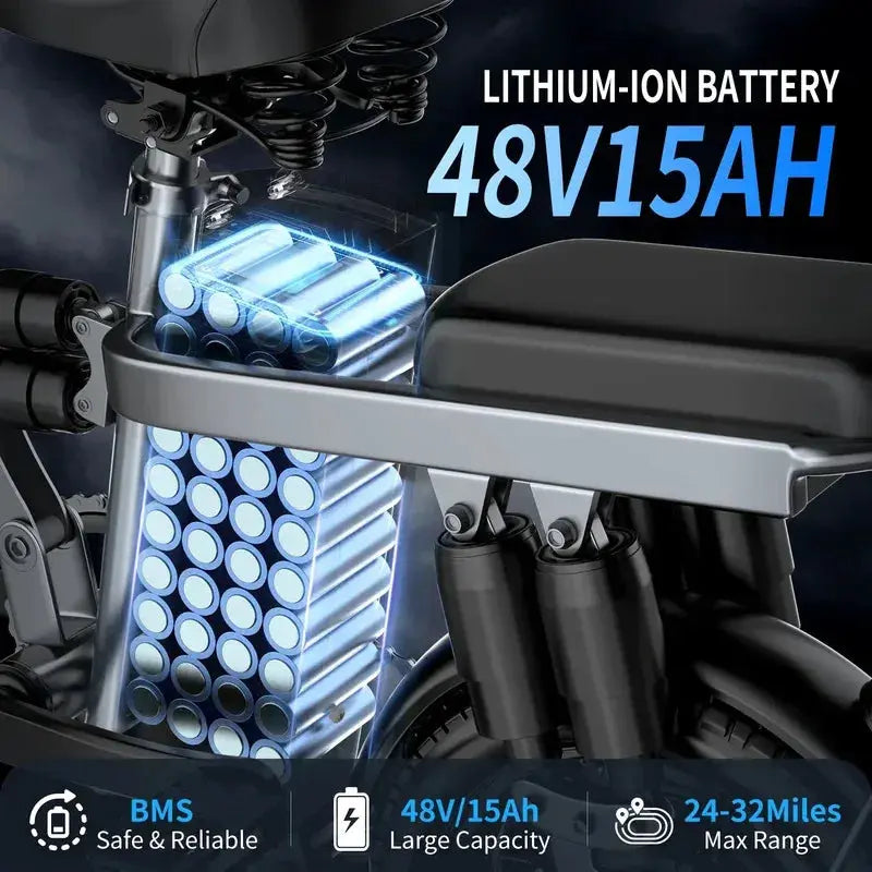 E-bike, multiple configuration options 400W motor 48V 30AH capacity, worry-free, safe and comfortable electric bicycle PowerGlide Motors & Accessories