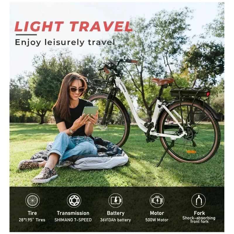SAMEBIKE RS-A07 Electric Bicycle 500W Brushless Motor Electric Bike 36V13AH Lithium Battery 28inch City Travel Disc Brake E-Bike