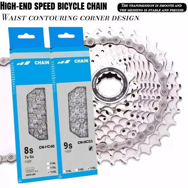 Mountain bike shifting chain (6/7/8/9/11 gears) high-speed bicycle chain, bicycle parts, with extremely strong bite force. PowerGlide Motors & Accessories