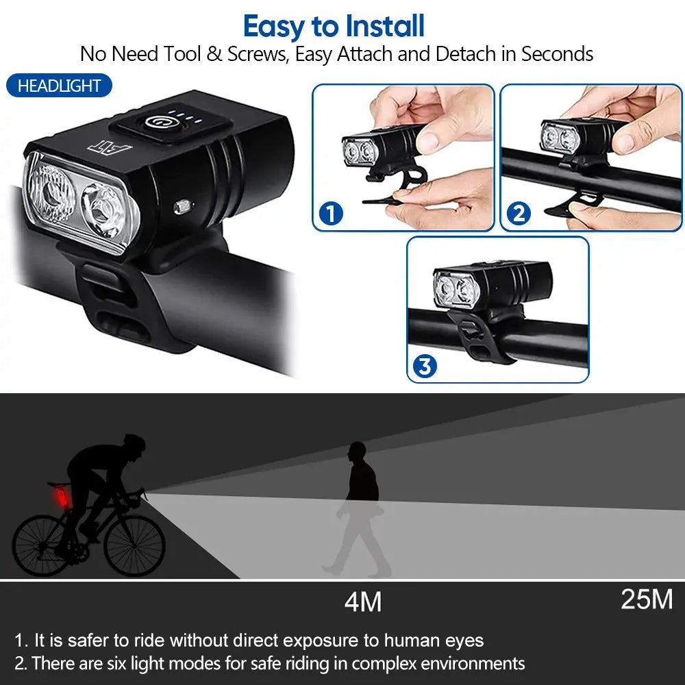 LED Bicycle Front Light Type-C Rechargeable Bicycle Headlight MTB Road Bike Headlamp Easy to Install Cycling Accessories PowerGlide Motors & Accessories